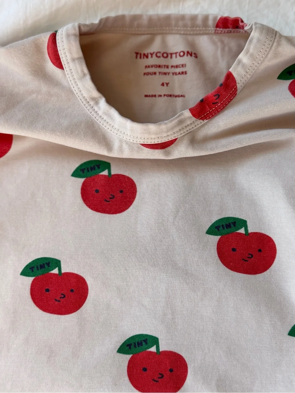 TINYCOTTONS Kids 4Y Apple Print Long Sleeve T-Shirt Cream Red
